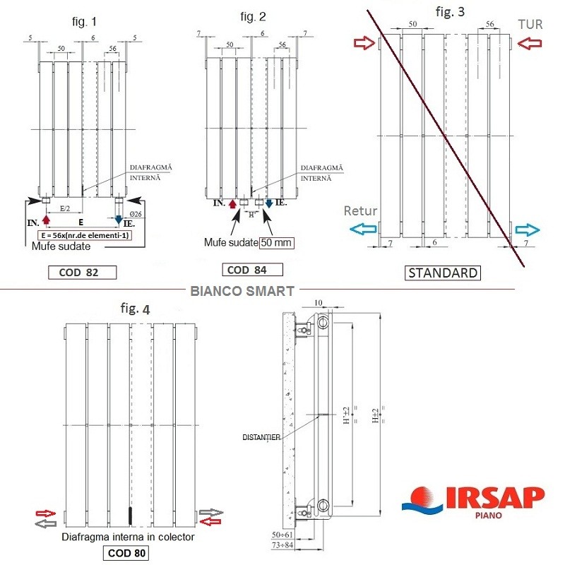Calorifer vertical IRSAP Piano 2- 344x1520