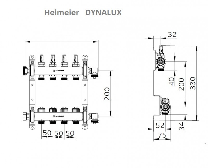 Distribuitor-colector din inox cu debitmetre si ventile termostatice cu 12 circuite Heimeier DYNALUX